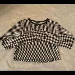 Cropped Checker Print Long Sleeve Tee